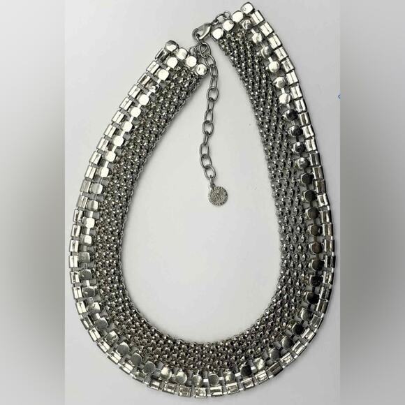 Designer Vintage RJ Graziano 80s Large Bibb Statement Necklace Silver Crystal - Picture 5 of 6